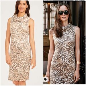J. McLaughlin Diaz Leopard Print Faux Suede Sleeveless Sheath Dress Cowl Neck L